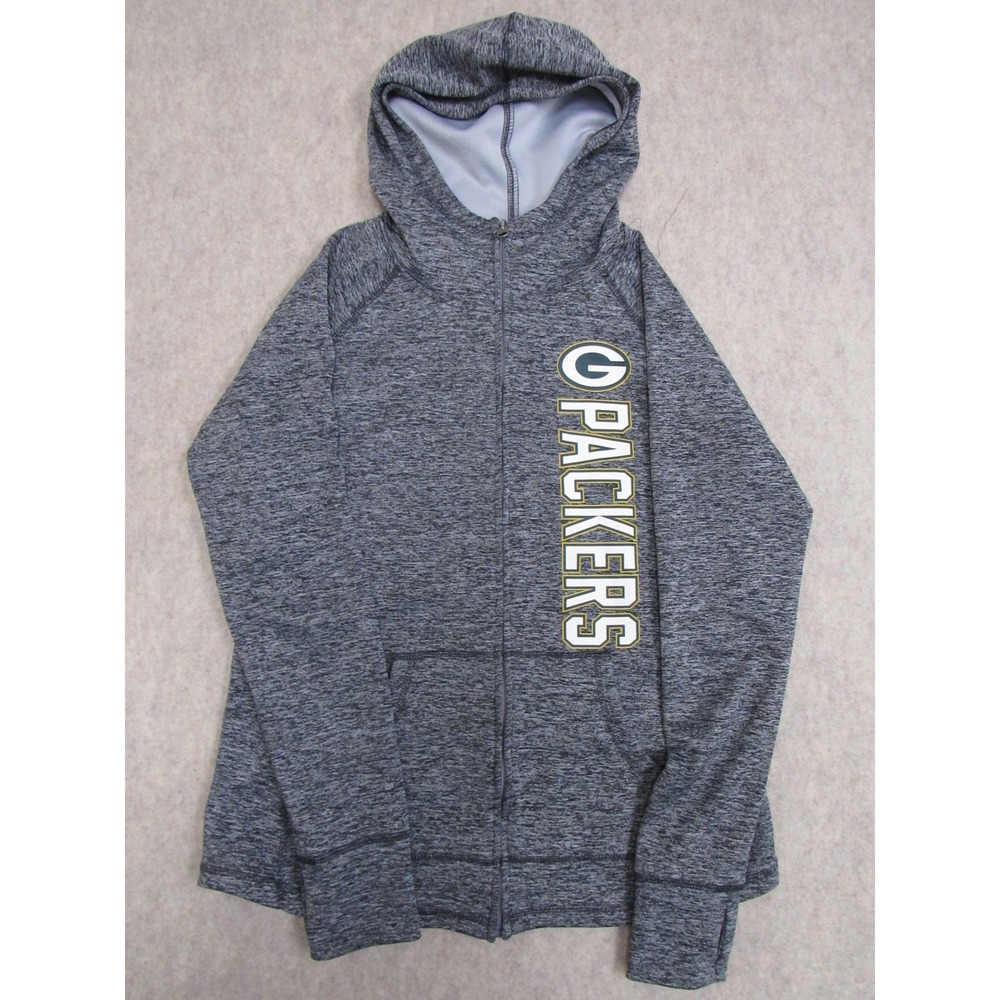 NFL Green Bay Packers Womens Full Zip Hoodie Space Dye Grey Jacket L 58JO7002